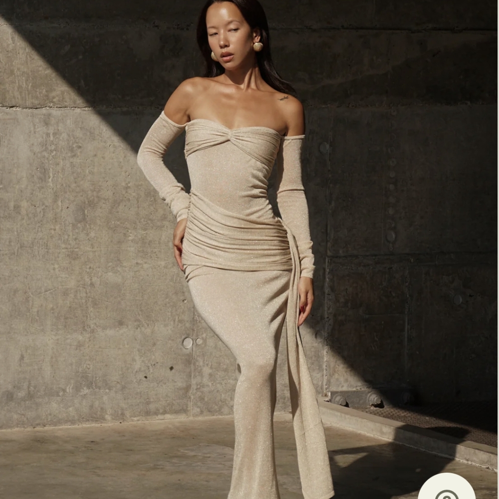 Meshki Ingrid Metallic Knit Maxi Dress - Bronze Size Large